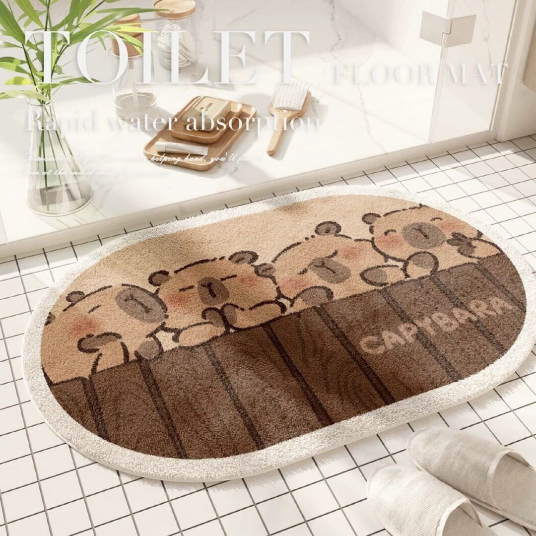 A064741バスマット カピバラ 動物柄 室内マット滑り止め吸水 洗面所マット玄関マット