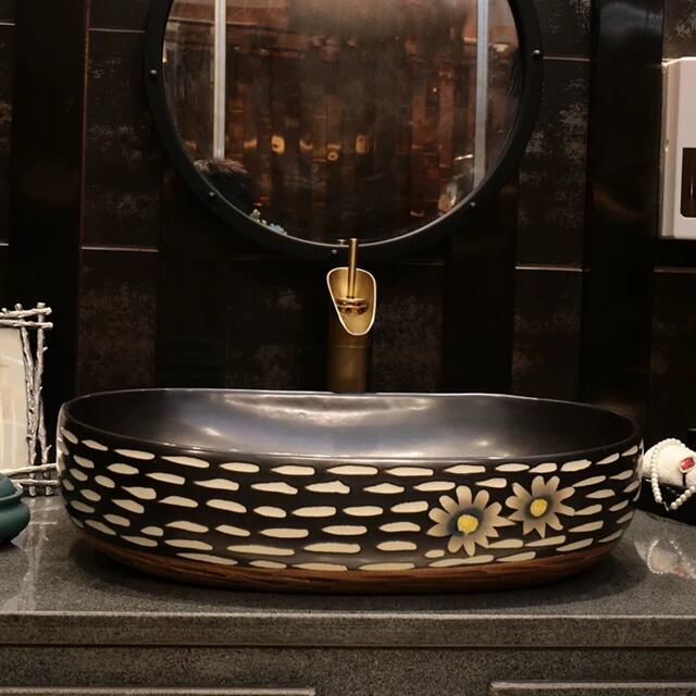 Washbasins - 高級洗面台 洗面ボウルセット洗面ボール 陶器 手水鉢 手洗器蛇口 排水金具付き