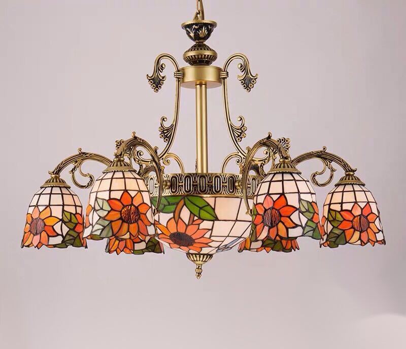 ペンダントライト豪華天井照明ステンドグラスランプ ガラス工芸品 電源直結タイプ