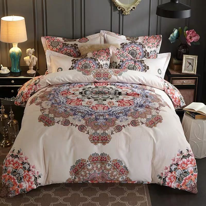 ワイドダブル ベッド用品4点セット 寝具 ボックスシーツ　枕カバー掛け布団カバー ベッドカバー