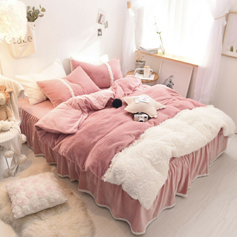 冬用フランネル寝具 ワイドダブル ベッド用品4点セット ボックスシーツ(3.0)