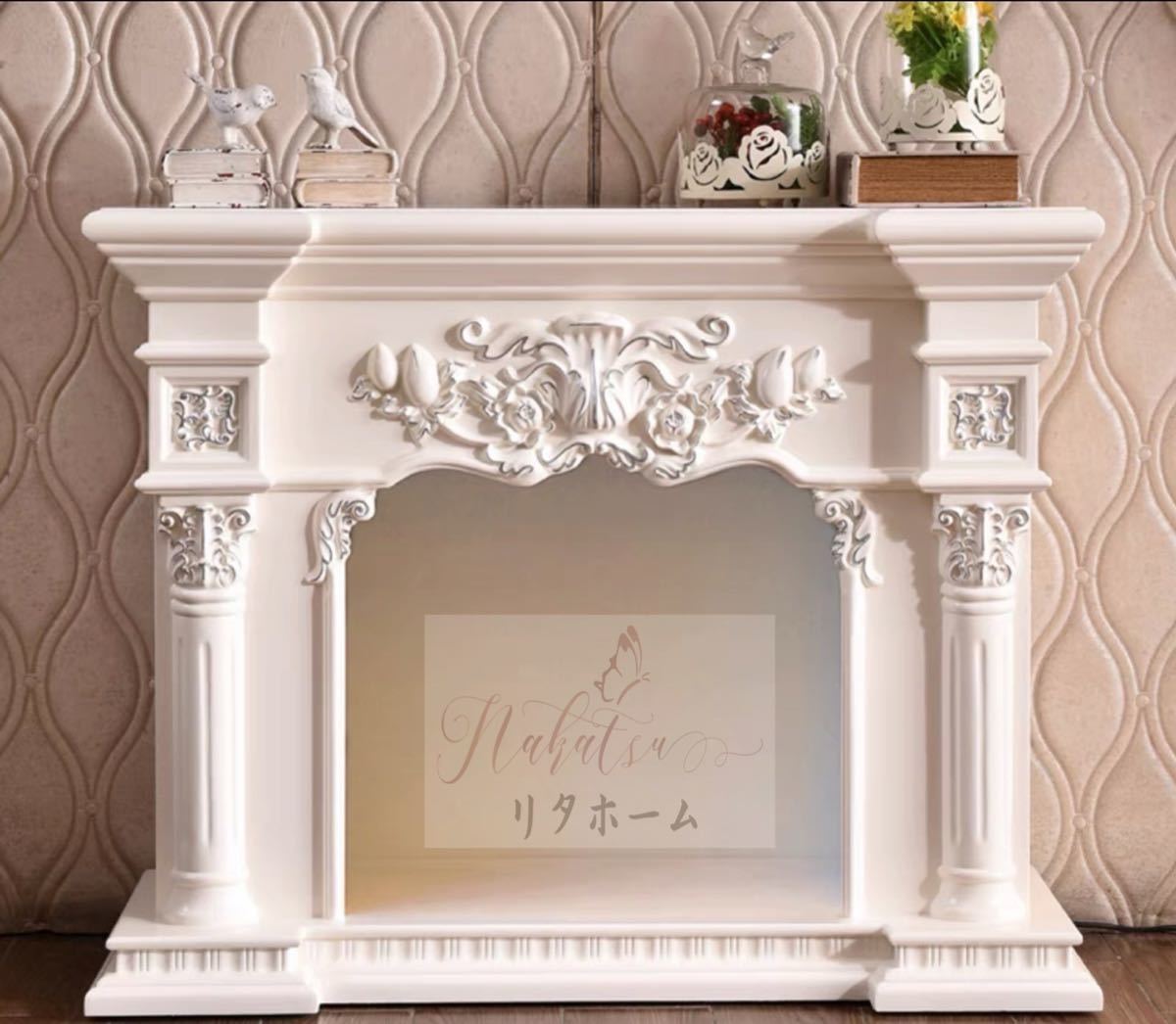 玄関テーブル　アンティーク調マントルピース型コンソール花台 置物台サイトテーブル