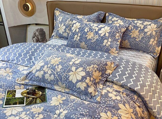 冬用フランネル寝具 ワイドダブル ベッド用品4点セット ボックスシーツ