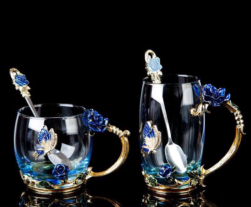 バラ ガラス製 ティーカップ 4点セット食器 コーヒーカップ～