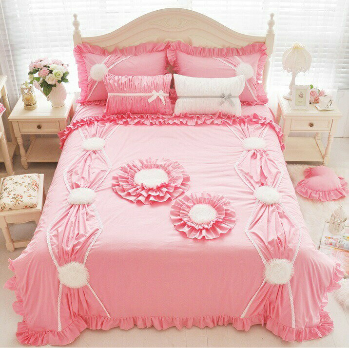 ワイドダブル ベッド用品4点セット 寝具 ボックスシーツ　枕カバー掛け布団カバー ベッドカバー ピンク