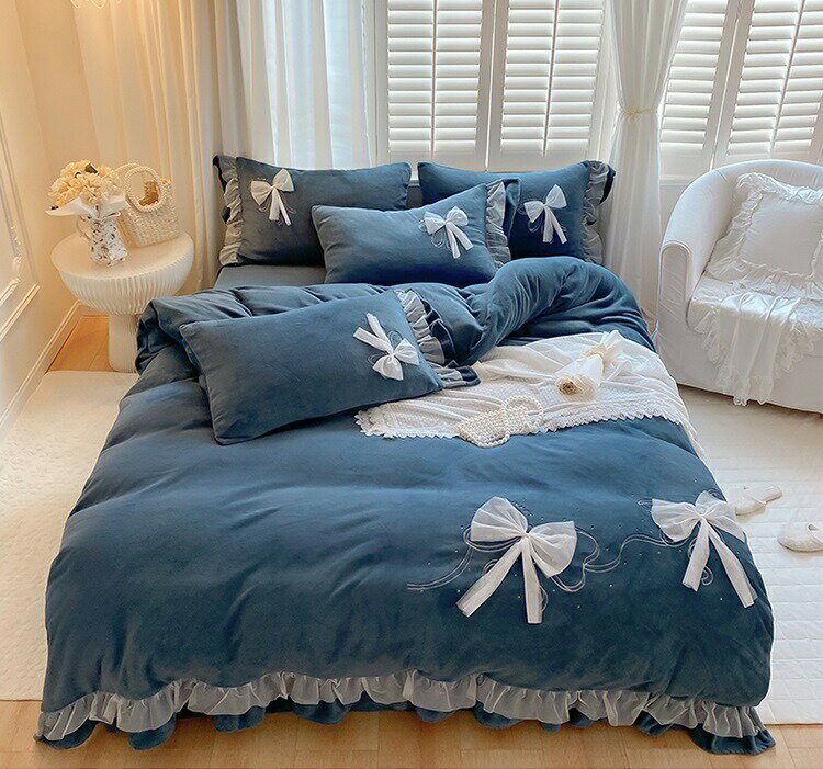 冬用フランネル寝具 ワイドダブル ベッド用品4点セット ボックスシーツ