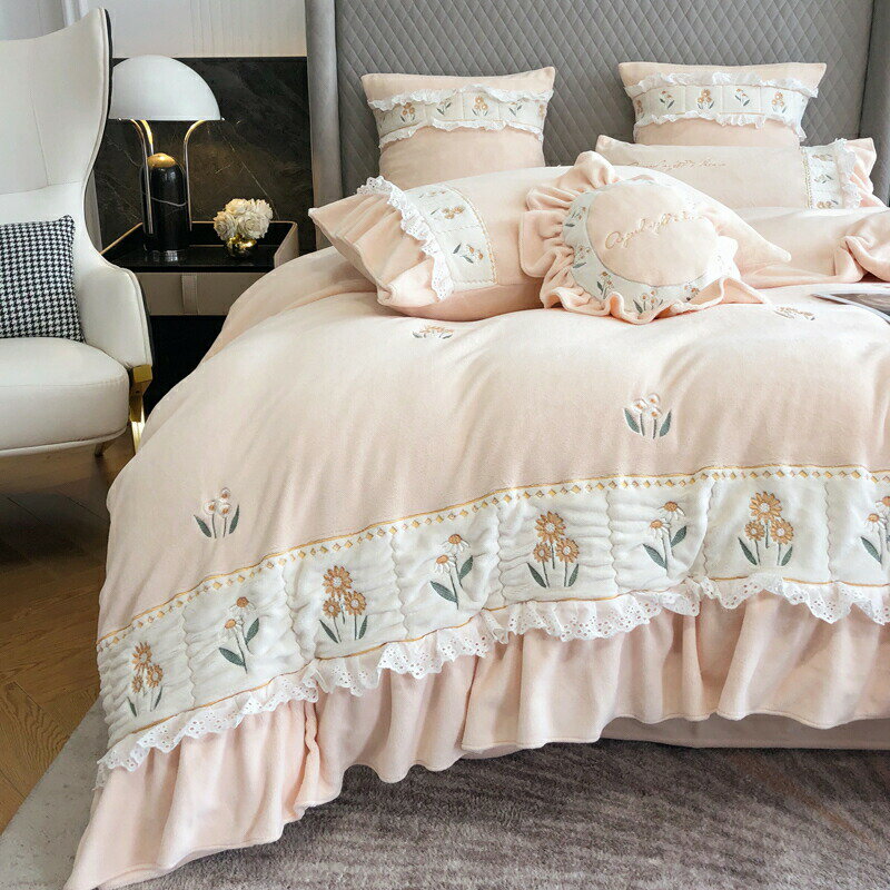 ワイドダブル ベッド用品4点セット ボックスシーツ ピンク [2]