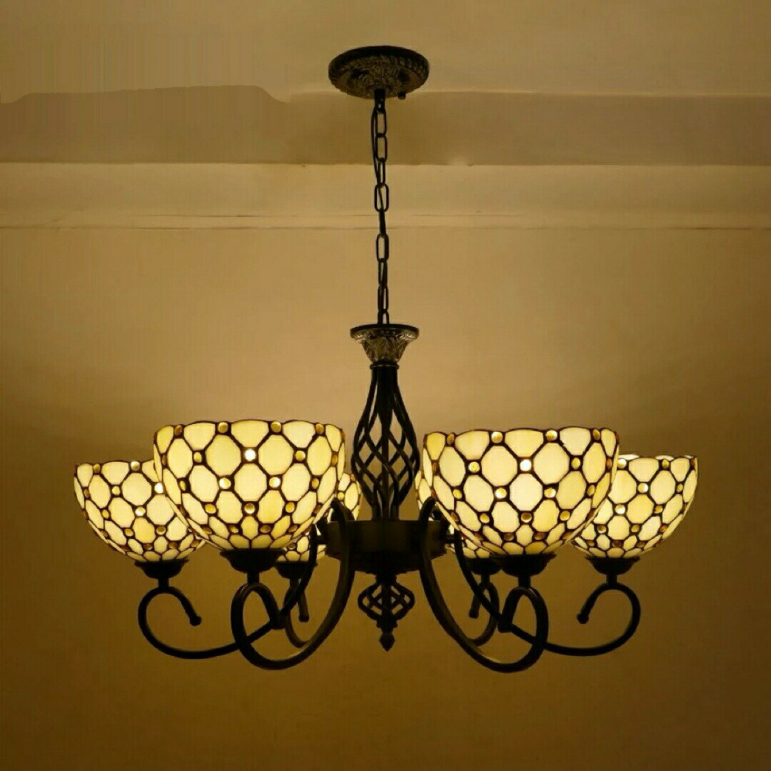 天井照明 シャンデリア ステンドグラス 欧風シャンデリア リビングルーム　6灯