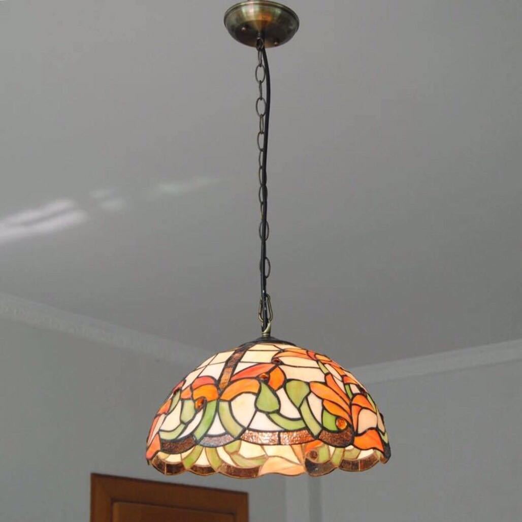 ステンドグラス．ペンダントライト豪華天井照明ステンドグラスランプ ガラス工芸品 電源直結タイプ