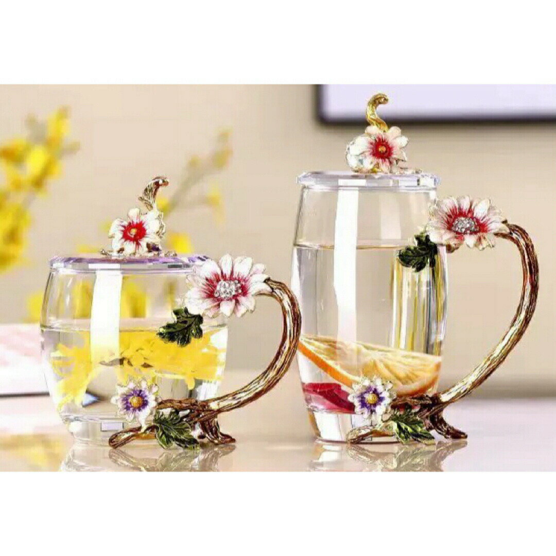 Standing Lights - 花柄 コーヒーカップ ガラス製 ティーカップ 2客セット食器 コーヒーカップ