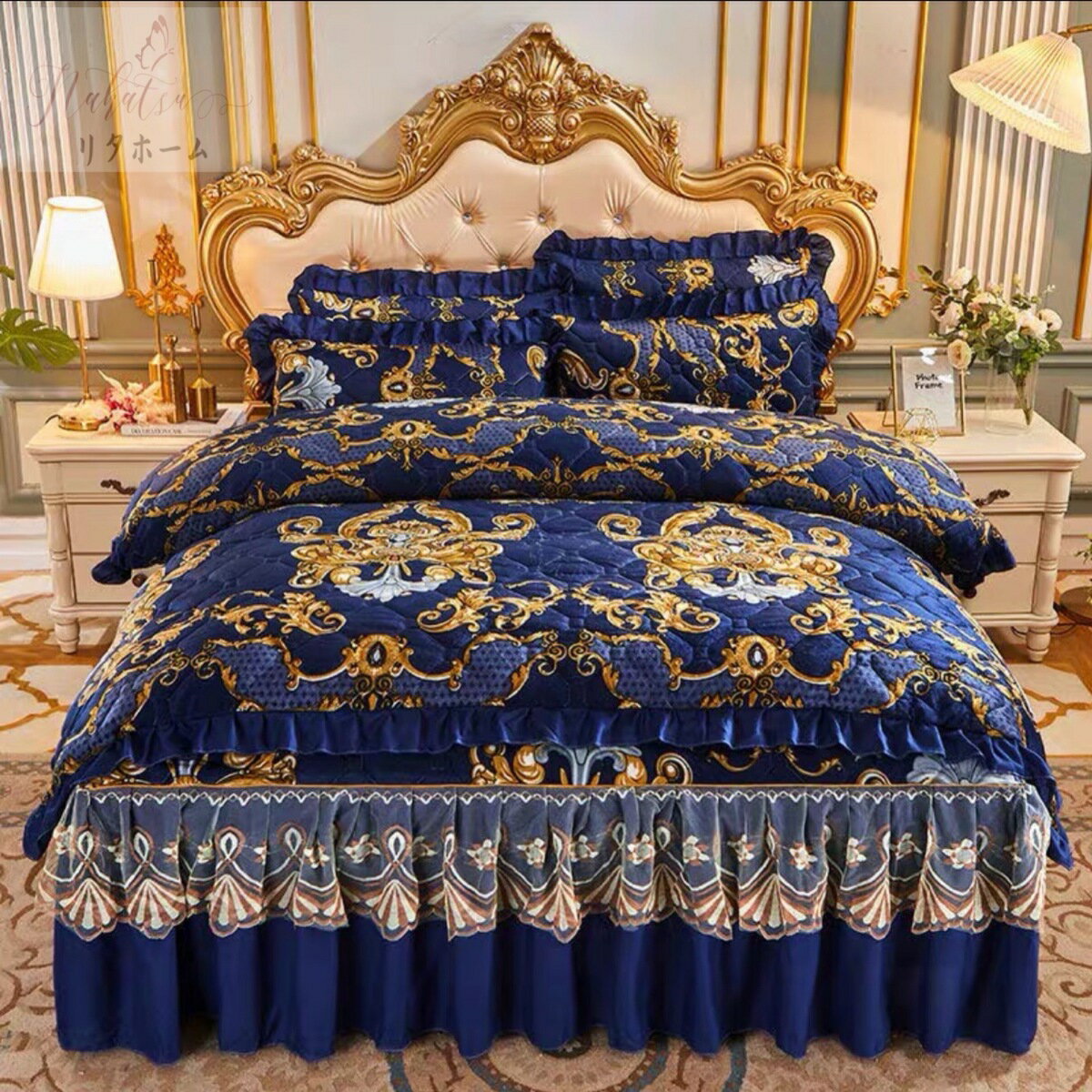 珊瑚絨ワイドダブル ベッド用品4点セット寝具 ボックスシーツ　枕カバー掛け布団カバー ベッドパッド