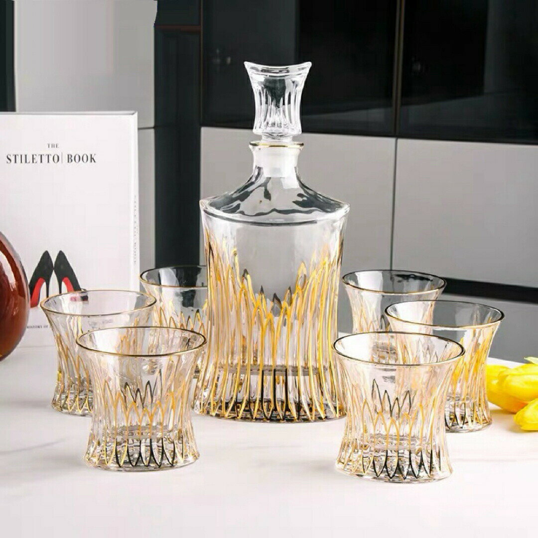 高級デカンタとグラスセット ガラス食器ウイスキーグラス ロックグラス 7点セット