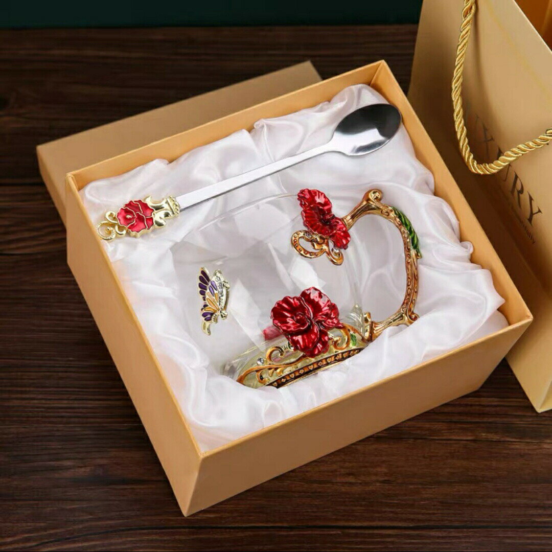 花柄 コーヒーカップ ガラス製 ティーカップ 2点セット食器 コーヒーカップ