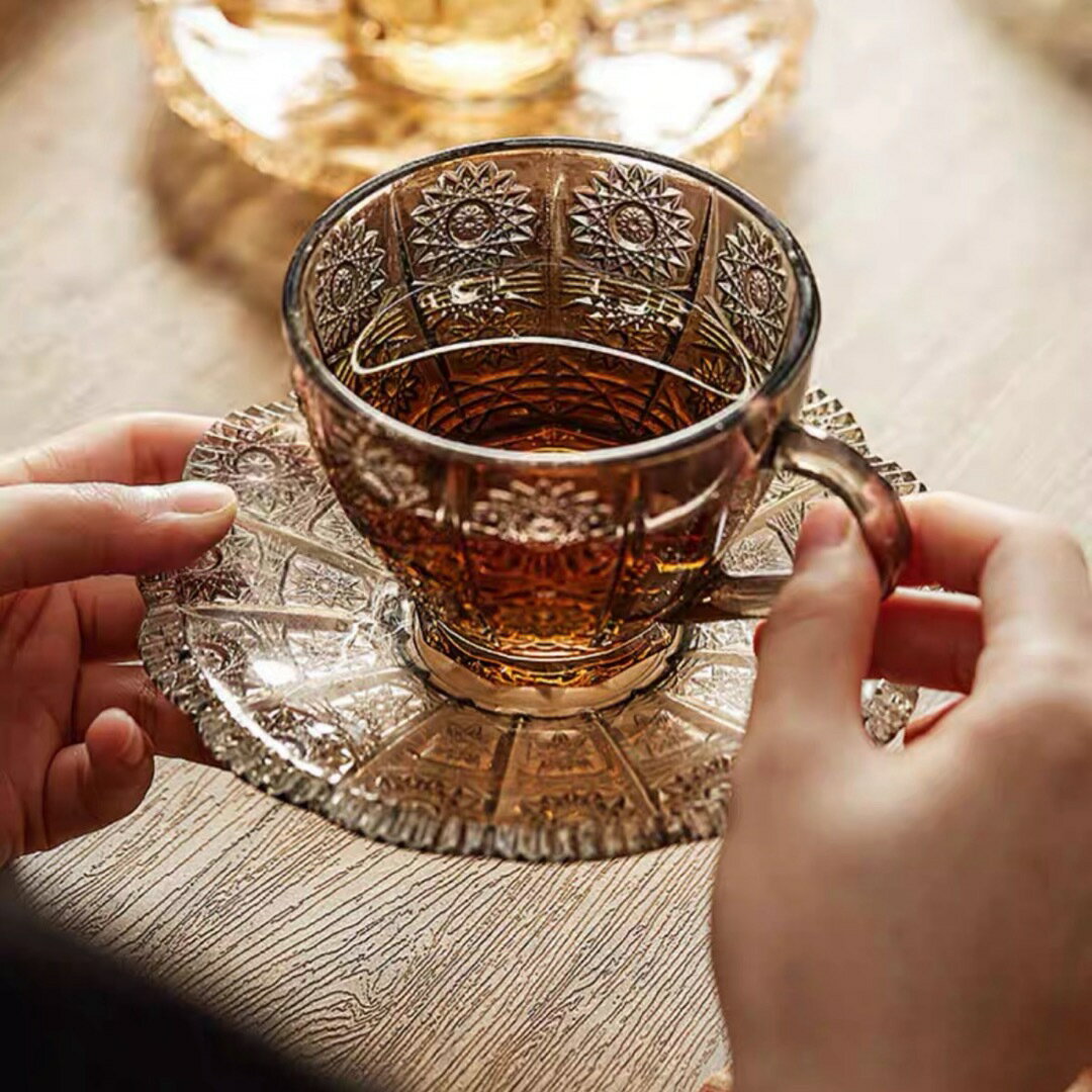 ティー・コーヒーカップセット カップ＆ソーサー6客セットガラス製ティーセット