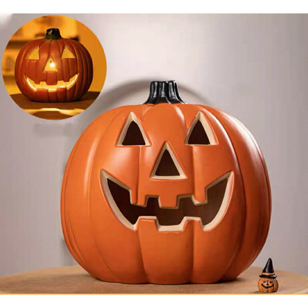 商品説明こちらは、大きめサイズで存在感抜群のハロウィンパンプキンランタンです。ライトを入れると、三角の目と鼻、そして大きな笑顔から温かい光が溢れ、パーティーやイベントの雰囲気を一気に盛り上げます。?サイズ：高さ約32cm?×?幅約30cm?...