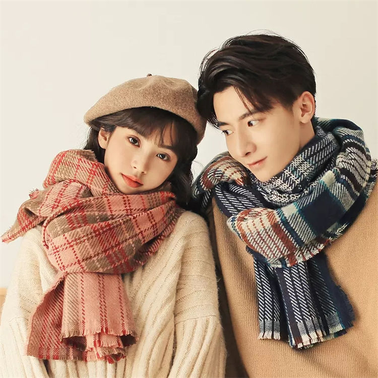 チェック柄 カップル マフラー ペアルック ストール 大判 スカーフ レディース メンズ お揃い 韓国風 冬物 厚手 ラブラブ あったか ネービー ブルー レッド 防寒対策 高校生 おしゃれ 可愛い 記念日 お祝い 彼女 彼氏 ギフト プレゼント クリスマス