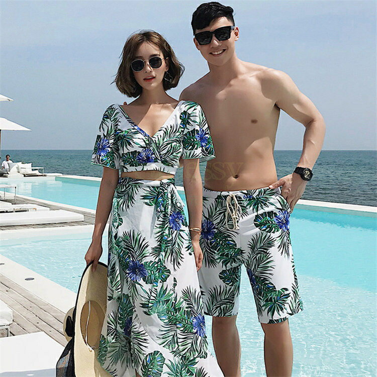 Sinessy 楽天市場店 新生活用品 水着 カップル水着 体型カバー 水着 レディース メンズ 大人 水着 花柄 メンズ水着 男性用 ビーチパンツ サーフパンツ みずぎ 男女 温泉 夏 露出控えめ 着痩せ スイムウエア ビーチウェア