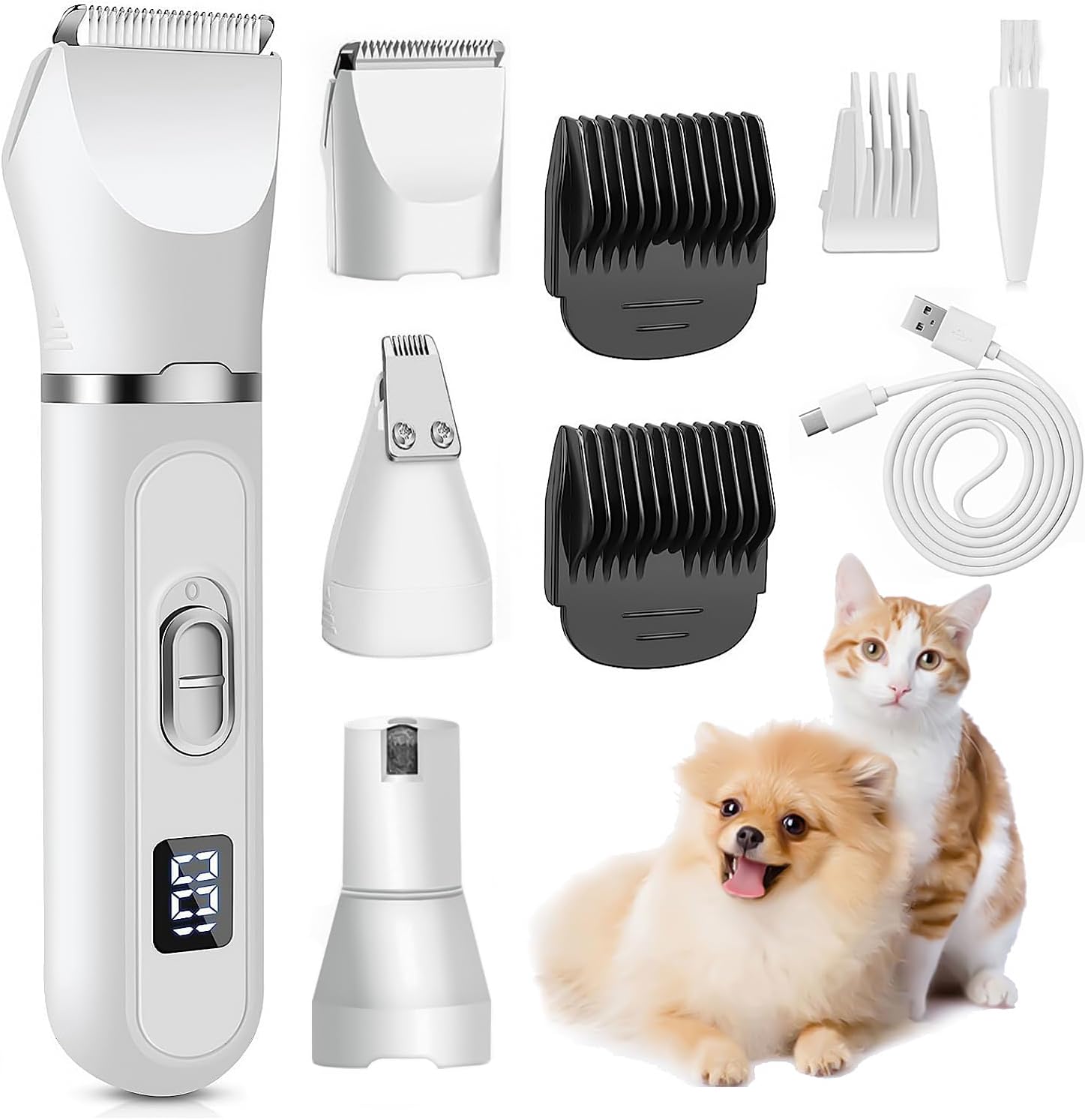 犬用バリカン 4in1ペット用バリカン 猫 LEDディスプレイ 電動猫犬爪切り 猫用バリカン 犬用グルーミン..