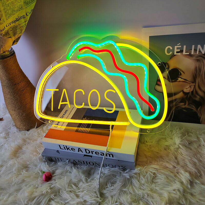 タコスネオンサイン おしゃれ LEDネオンライト 壁掛け ネオン看板 tacos型 インテリア 雰囲気作り 喫茶店 居酒屋 ギフ バー カフェ 喫茶店 USB給電 ギフト 装飾 寝室ウォールサイン スタジオ ホーム バー カフェ クラブ 喫茶店