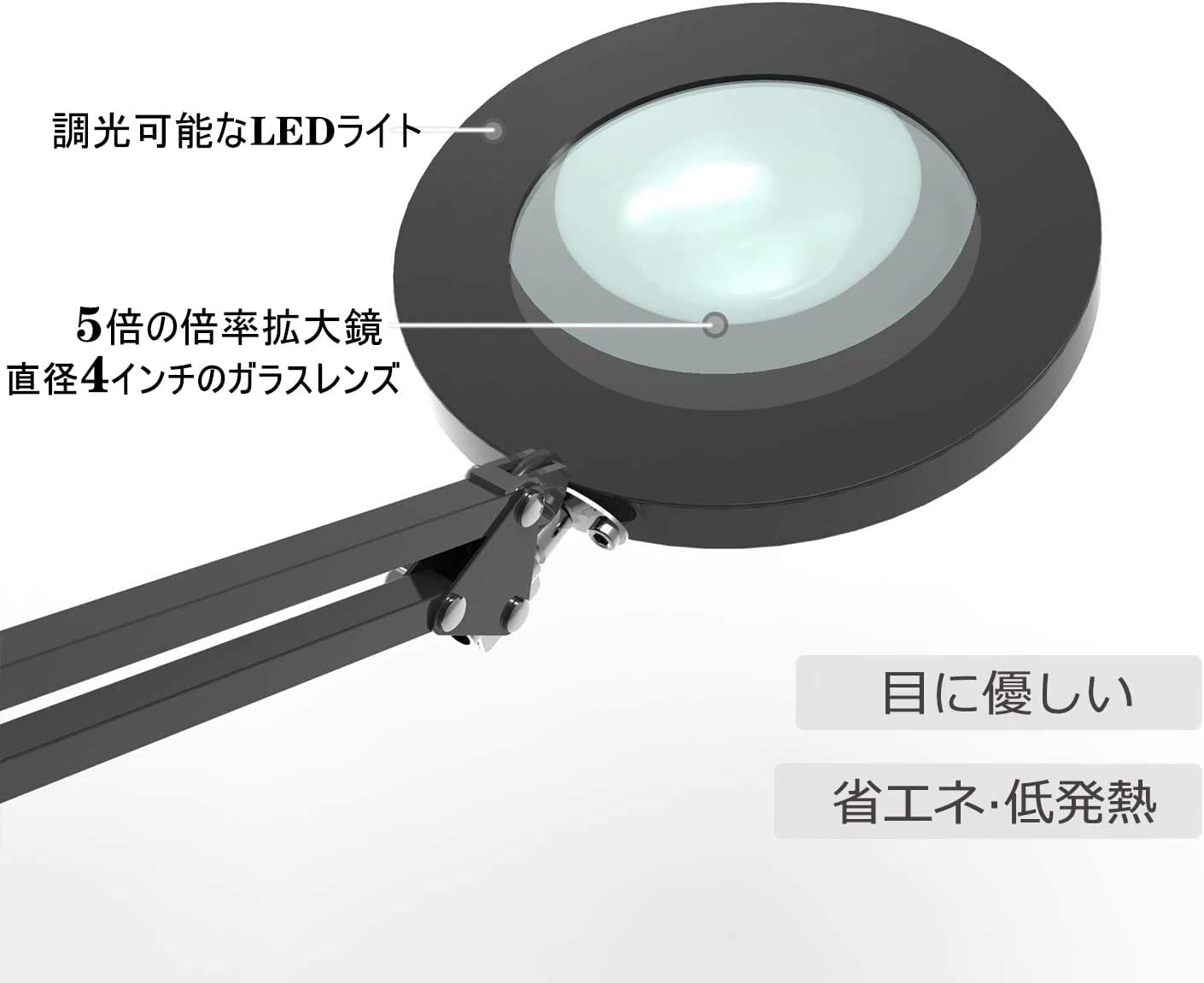 ルーペデスクライト LED 5倍 デスクランプ 拡大鏡 スタンドルーペ 卓上ルーペ 5倍...