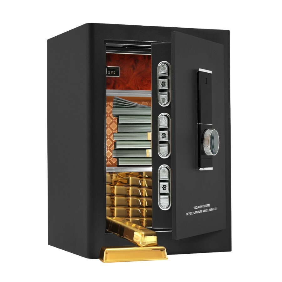 金庫 家庭用 59.5L 指紋認証 防犯金庫 大型金庫 緊急電池ボックス付き アラーム機能付き 鍵付き 防盗 旅館 店舗 事務所 ホテル 業務用 語取扱説明書付 書類保管 a4ファイル 壁に固定可能　緊急キー2本