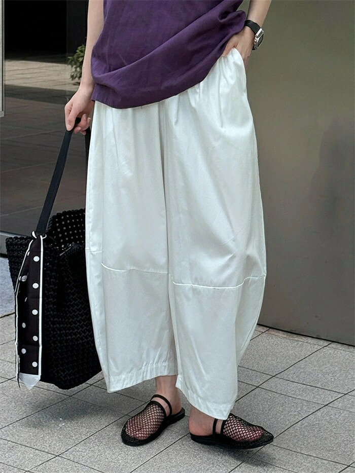 Sinessy 楽天市場店のバルーンパンツ ワイドパンツ レディース 春夏 ロングパンツ カーブパンツ サルエルパンツ ボリェーム感 ロング丈パンツ ボリェームパンツ ウエストゴム アンクルパンツ ポケット付き テンセル ハイウエスト 長ズボン コットン 涼しげ お洒落 カジュアル 通気性 無地｜アングル2