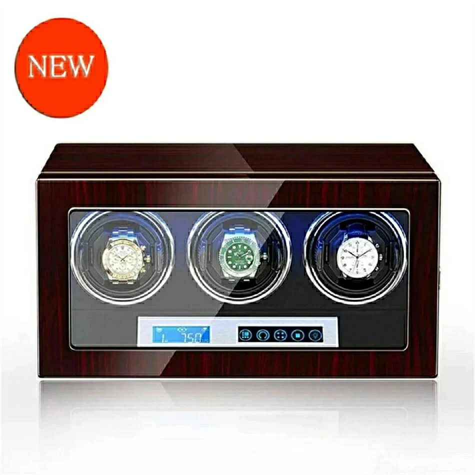 高級腕時計に対応 液晶タッチ両方向巻上式 自働巻き電働時計ケース 超静音設計 マブチモーター搭載 高級木製時計 高級感 ウォッチワインダー 【