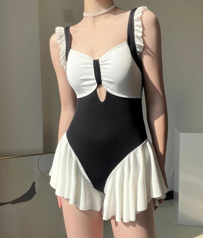 ワンピース 水着 レディース かわいい 夏 プール ビーチ カジュアル ノースリーブ スカート 黒 ブラック