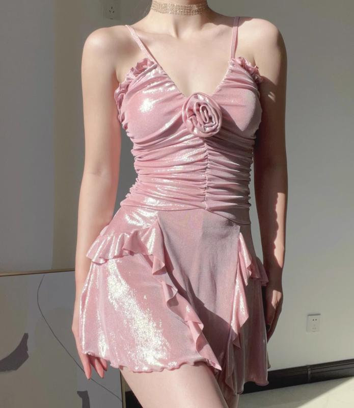 ワンピース 水着 レディース かわいい 夏 プール ビーチ ピンク カジュアル ノースリーブ スカート ウエスト カバー