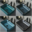 Sinessy 楽天市場店 新生活用品 洗面ボウル 陶器製 洗面台 47×35×14cm 手洗いボウルセット 高温焼成 グレーブルー 濃紺 濃い緑色 黒 四角型...