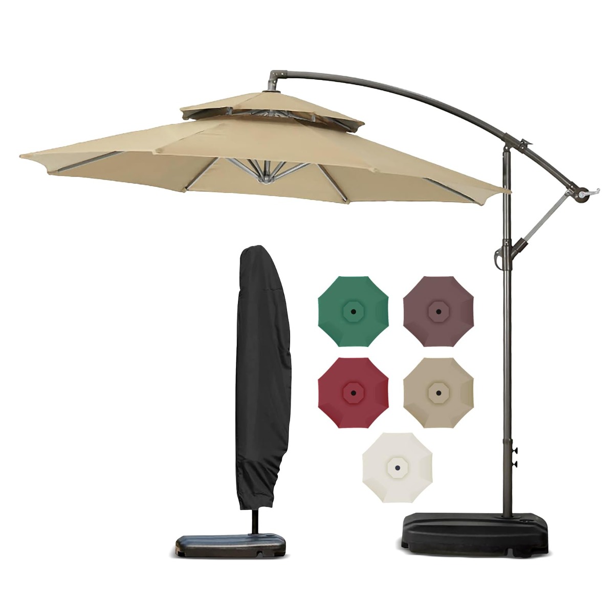 パラソル 風に強 ガーデンパラソル パラソル 二層キャノ ピベース付き 直径270cm アルミ製 パラソル UV..