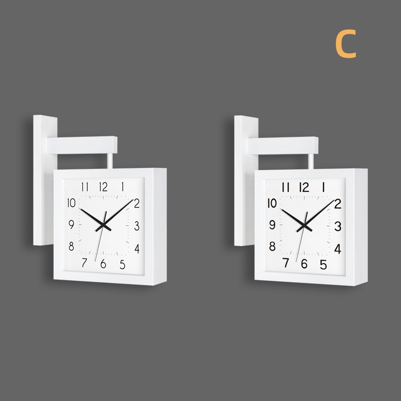 クロック デザイン 時計 壁掛け時計 おしゃれ 木製掛け時計 両面創意クロック 無垢 木製指針 四角い 木製時計 天然木 連続秒針 静音 部屋装飾 プレゼント 父の日