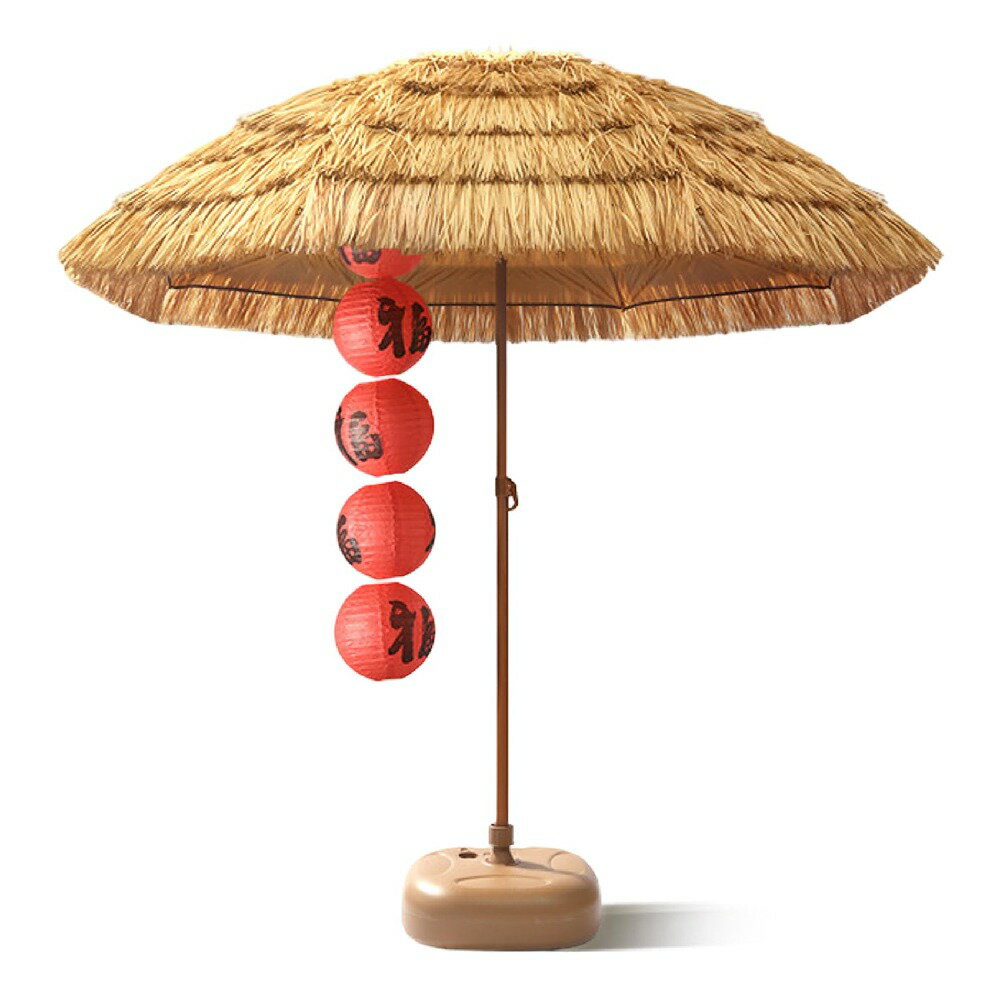 ガーデンパラソル ビーチ パラソル 庭 180cm 角度調節 日除け シミュレーション 茅葺き 風に強い 撮影小道具 水入りベース付き 装飾用の提灯 日焼け止め 傾斜傘 公園 店頭 ビーチパラソル 釣り傘 ハワイアンパラソル B