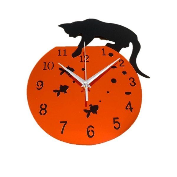 気楽 黒猫 ホワイト or メタリックレッド or ゴールド 壁掛け時計 壁時計 ウォールクロック おしゃれ ..