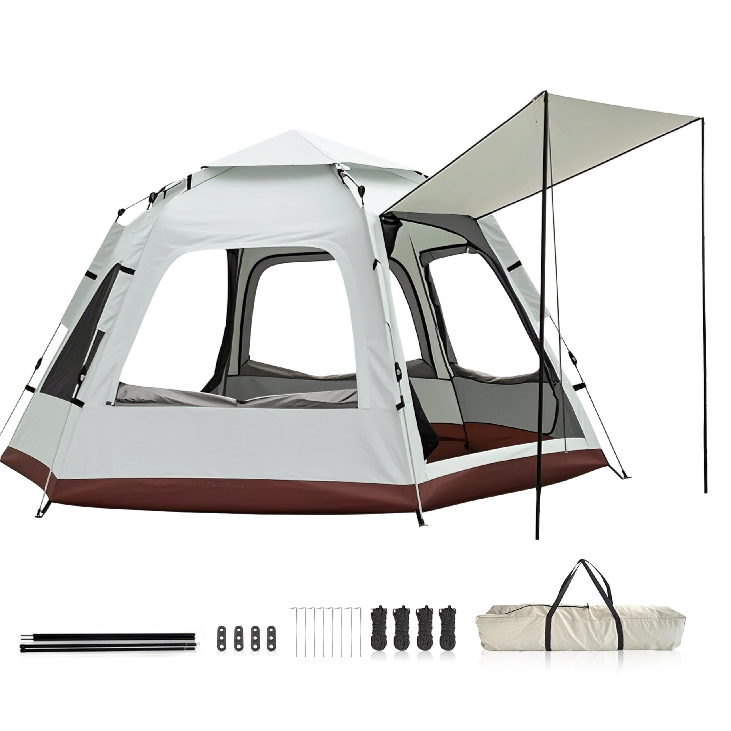 ワンタッチテント キャンプテント 新六角形テント 5-8人用 折りたたみポール付き 収納袋付き 持ち運び..