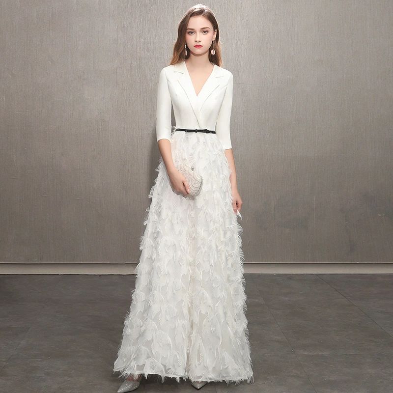 樂天商城 - ウェディングドレス ウエディングドレス カラードレス ブラック レッド ホワイト Vネック ロングドレス 演奏会 発表会ドレス カクテルドレス イブニングドレス 大人 女性 パーティードレス フォーマル 長袖 ロングスリーブ 結婚式 二次会 披露宴 コンサート 花嫁