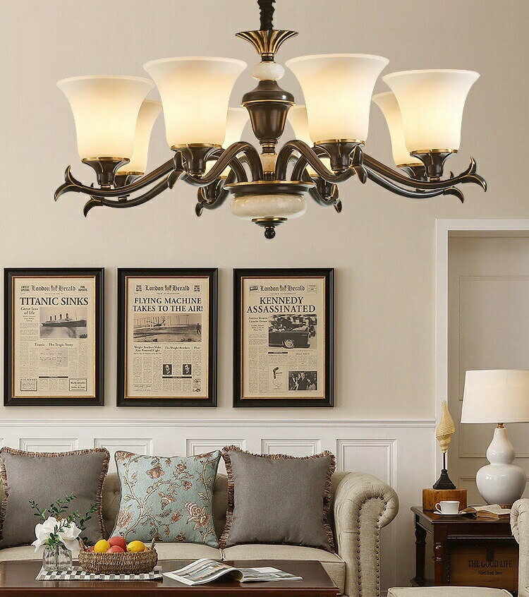 樂天商城 - 高級天井照明 ペンダントライト．真鍮洋風照明　シャンデリア　北欧デザイン シーリングライト不可 8灯 玉石 電源直結タイプ