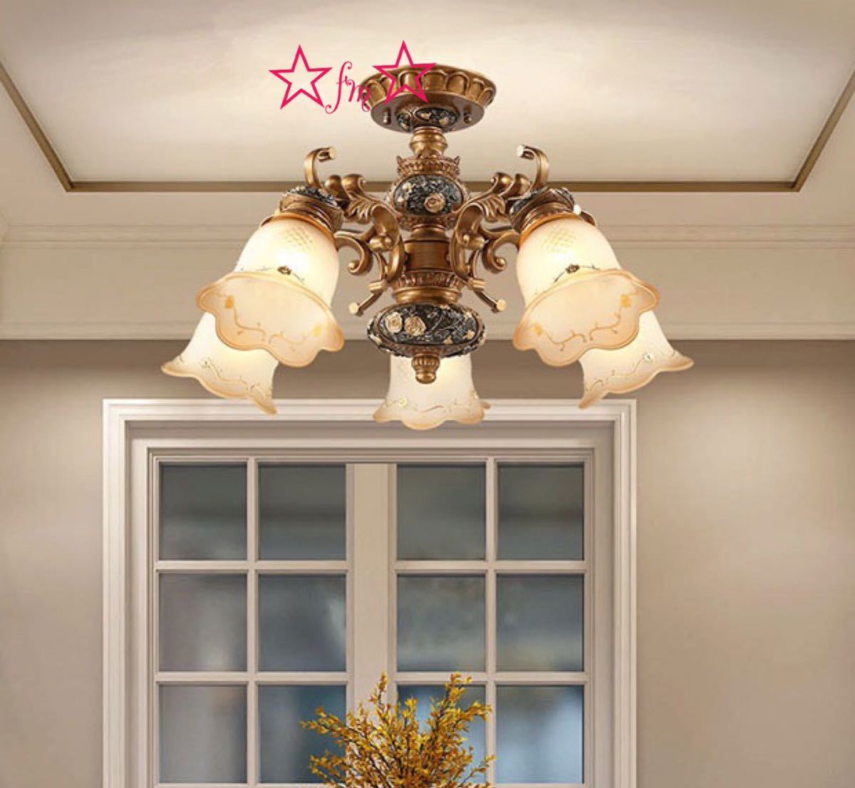 日式吊燈 - 高級ペンダントライト．洋風照明．シャンデリア．北欧デザイン シーリングライト不可 天井照明 5灯 電源直結タイプ