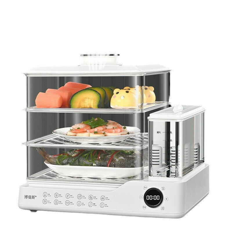 蒸し器 24L 大容量 電気蒸し器 3段 多機能 スチームクッカー 電気スチーム蒸し器 蒸し料理用アミ 自動..