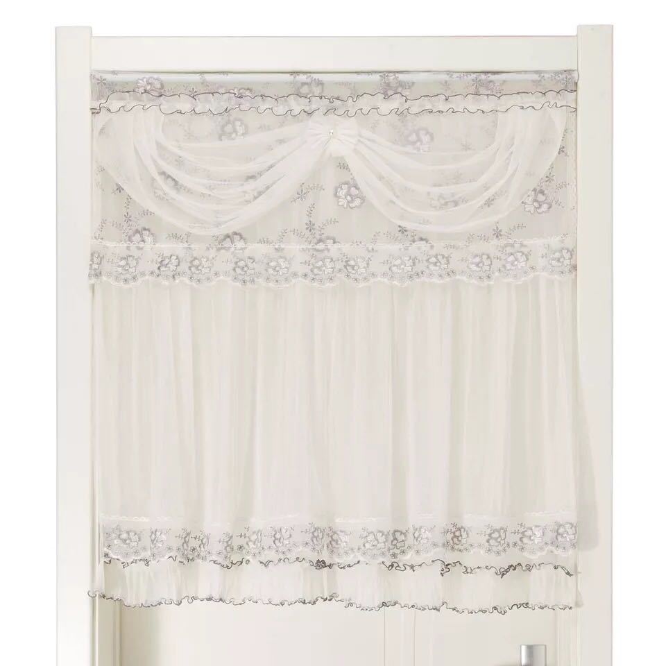 のれん ロング レース フラワー柄 姫系二重タイプ 暖簾 間切り レース シフォン ．壁掛け 85x200