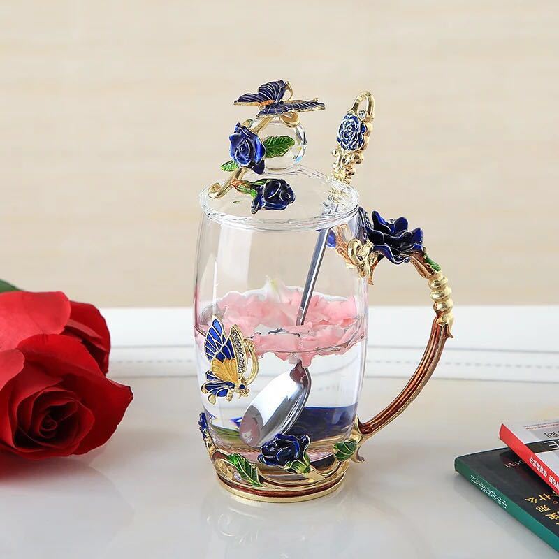 樂天商城 - 薔薇花柄ガラス製 ．ティーカップ 3点セットコーヒーカップ