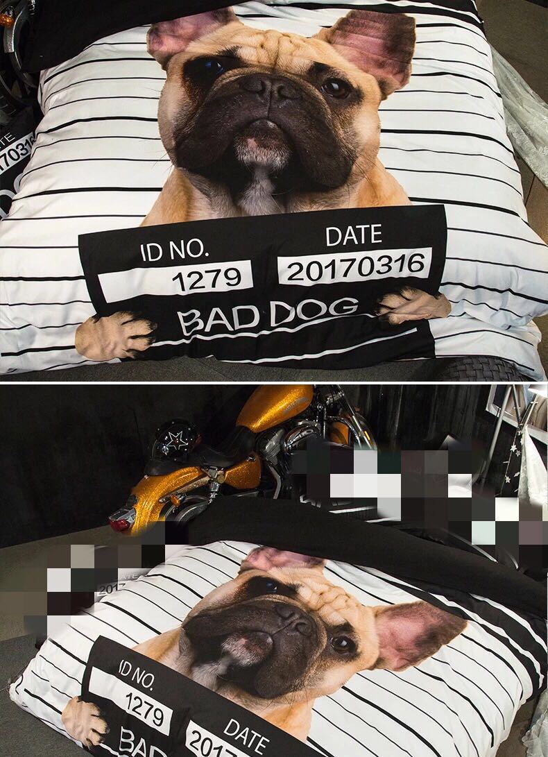 フレンチ・ブルドッグ犬柄ベッド用品 掛け布団 サイズ 4点セッ