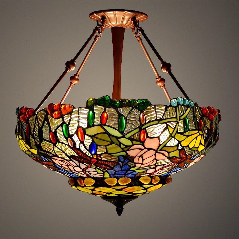 Vaulted Ceiling - ステンドグラス． ．豪華天井照明ステンドグラスランプ ガラス工芸品 電源直結タイプ