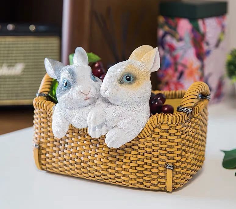 ウサギ 置物 小物入れ 収納ボックス かご 小物入れ