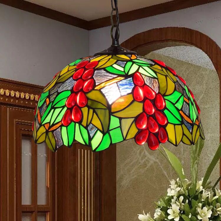 ステンドグラス． 豪華天井照明 ガラス工芸品 電源直結タイプ