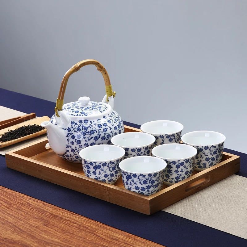 6客茶器揃 湯呑 茶器 ティー 陶磁器 茶器 ．トレー付き