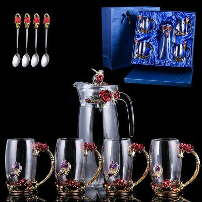 西洋 ガラス製カップ4客 バラ花柄．雑貨(3.0)