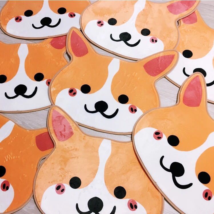 コーギー犬タイプラグマット リビング．玄関マット．カーペット．お風呂マット 犬柄70x58サイズ