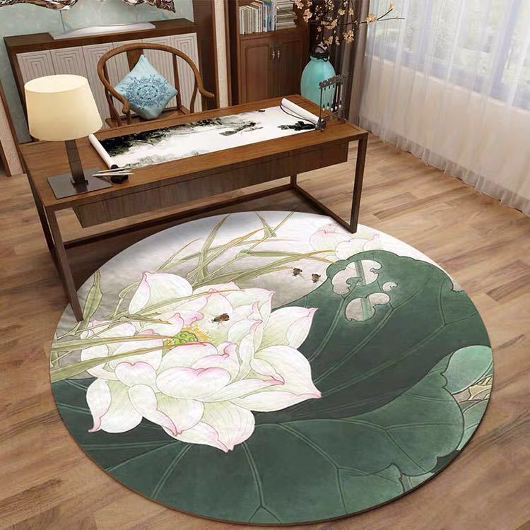 樂天商城 - ラグマット リビングマット 玄関マット カーペット．お風呂マット 80cmサイズ ハス花柄雑貨