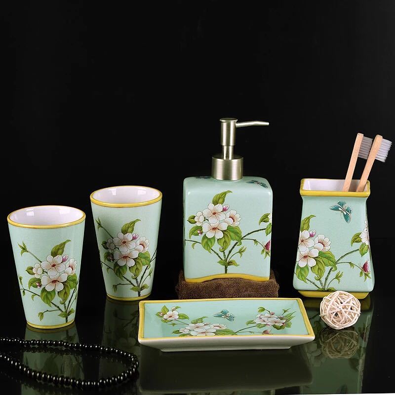 バスルームセット 5点セット ソープディスペンサー 歯ブラシスタンド 石鹸置き コップ 洗面所 収納